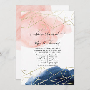 Navy and Blush Geometric Baby Shower by Mail Invitation