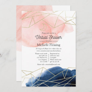 Navy and Blush Geometric Virtual Baby Shower Invitation