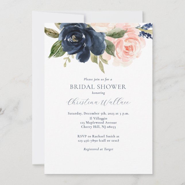 Navy and Blush Modern Bridal Shower Invitation (Front)