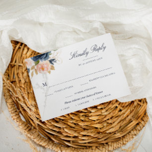 Navy and blush pink floral meal choice RSVP card
