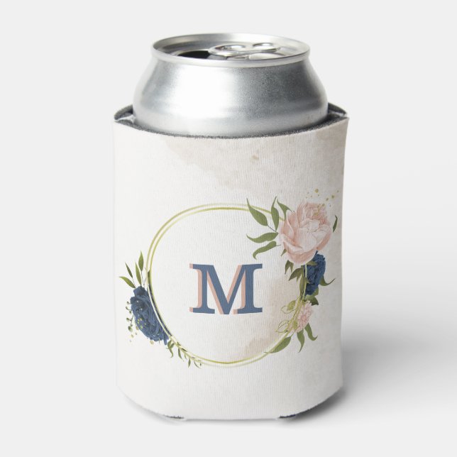 navy and blush pink flowers greenery can cooler (Can Front)