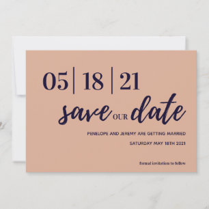 navy and blush pink modern script save the date