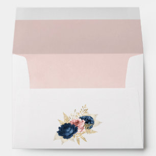 Navy and Blush Pink Vintage Roses Wedding Envelope