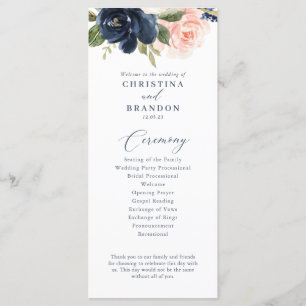 Navy and Blush Pink Wedding Program Menu