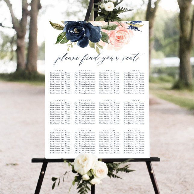 Navy and Blush Pink Wedding Seating Chart (Creator Uploaded)