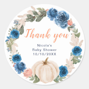 Navy and Blush Pumpkins Baby Shower Thank You Classic Round Sticker
