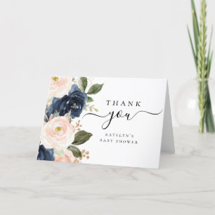 Navy and Blush Thank You Card with Gold Accents