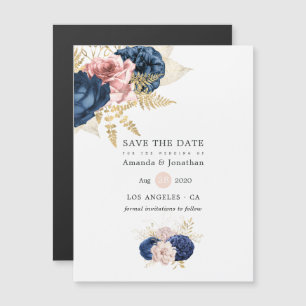 Navy and Blush Vintage Roses Wedding Save the Date Magnetic Invitation