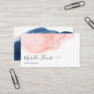 Navy and Blush Watercolor Business Card