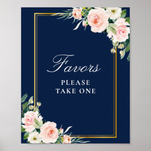 navy and blush watercolor floral favours sign