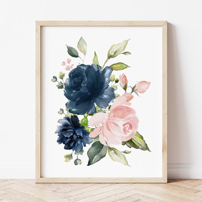 Navy and Blush Watercolor Flowers, Girl Nursery Poster (Creator Uploaded)