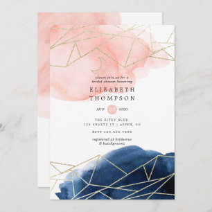 Navy and Blush Watercolor Geometric Bridal Shower Invitation