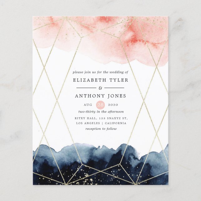 Navy and Blush Watercolor Geometric Wedding Invite Flyer (Front)