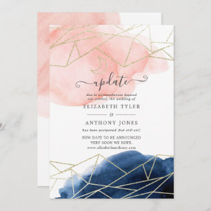 Navy and Blush Watercolor Geometric Wedding Update Invitation