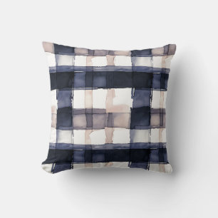 Navy and Blush Watercolor Plaid Throw Pillow
