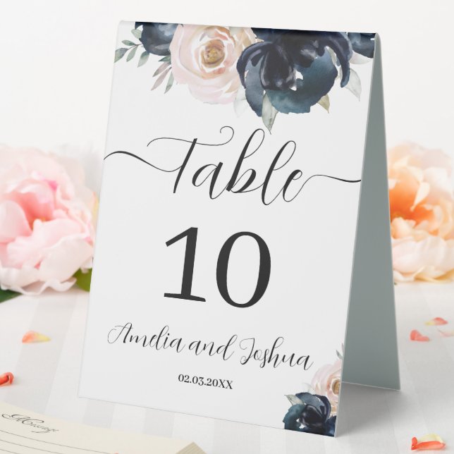 Navy and blush Wedding Table Numbers Pedestal Sign (In SItu (Wedding))