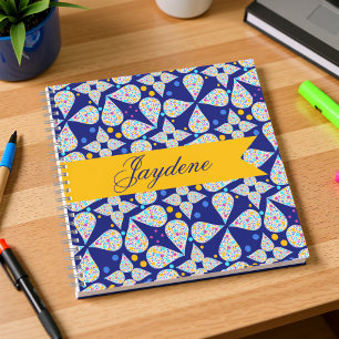 Navy And Bright Colorful Flower Petals And Dots Notebook