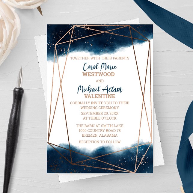 Navy and Bronze Geometric Wedding Invitation (Creator Uploaded)