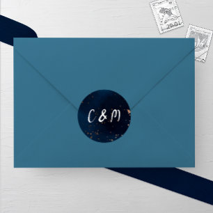 Navy and Bronze Watercolor Wedding Classic Round Sticker