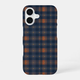 Navy and Brown Plaid Pattern iPhone 16 Case