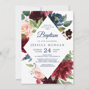 Navy and Burgundy Baptism Invitation