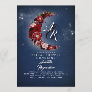 Navy and Burgundy Floral Moon Bridal Shower Invitation