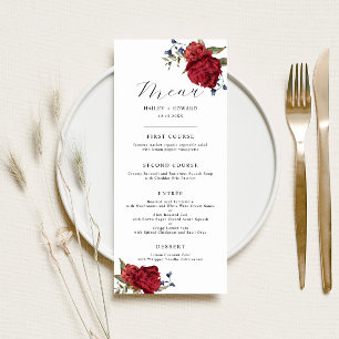 Navy and Burgundy Floral Wedding Dinner Menu