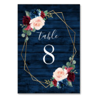 Navy and Burgundy Gold Blush Wedding Table Numbers