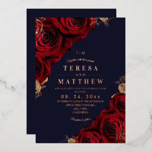 Navy and Burgundy Red Flowers Gold Foil Wedding