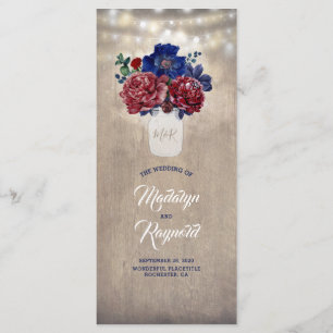 Navy and Burgundy Rustic Floral Wedding Programs Programme