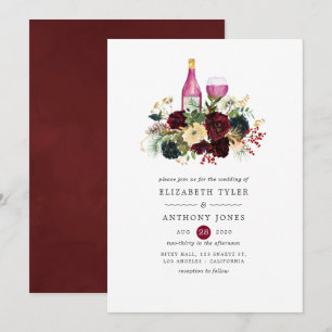 Navy and Burgundy Wine Christmas Floral Wedding Invitation