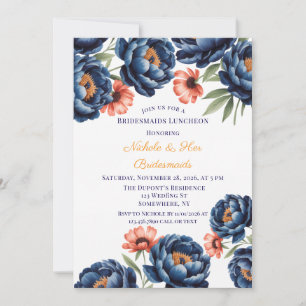 Navy and Burnt Orange Floral Bachelorette Party  Invitation