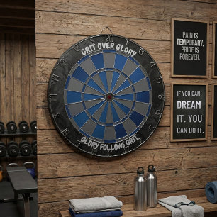 Navy and Charcoal Grit Over Glory Motivational Dartboard