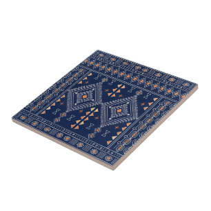 Navy and Copper Southwestern Tribal Kilim Tile