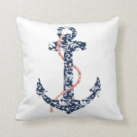 Navy and Coral Anchor Beach Wedding Cushion<br><div class="desc">For colour requests or matching products to go with this product,  please contact the artist at www.ThePaintingPony.com</div>