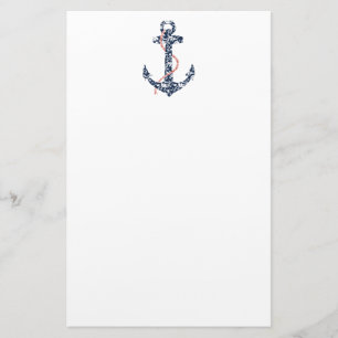 Navy and Coral Anchor Beach Wedding Stationery