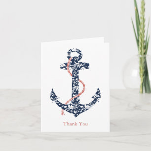 Navy and Coral Anchor Beach Wedding Thank You