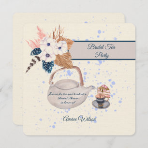 Navy and Coral Bridal Tea Party Shower Invitation