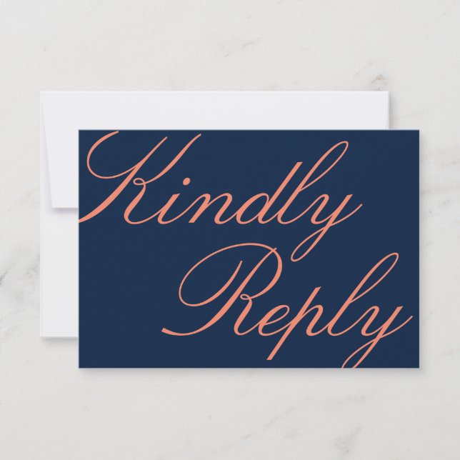 Navy and Coral Calligraphy Wedding RSVP Card (Front)