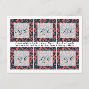 Navy and Coral Damask Wedding Favour Tags Postcard