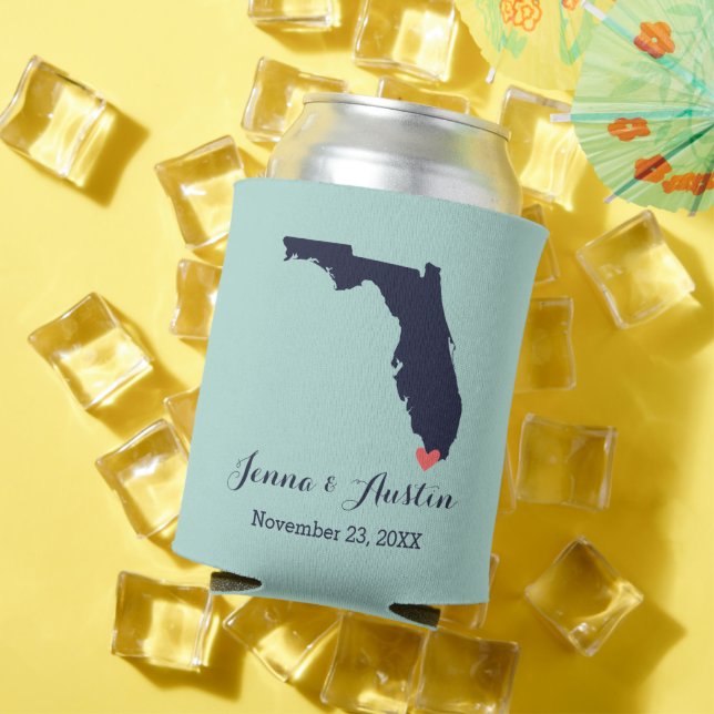Navy and Coral Florida Wedding Favour Can Cooler (In Situ Summer)