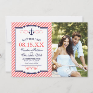 Navy and Coral Nautical Anchor Photo Save the Date