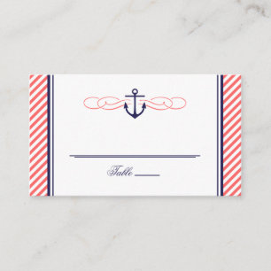 Navy and Coral Nautical Anchor Wedding Escort Card