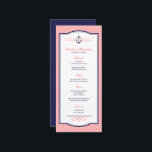 Navy and Coral Nautical Anchor Wedding Menu Card<br><div class="desc">Preppy modern wedding dinner menu card design with a nautical anchor graphic and elegant calligraphy scroll flourishes on a trendy diagonal stripe pattern background. Click the CUSTOMIZE IT button to customise fonts,  move text around and create your own unique one-of-a-kind invitation design.</div>