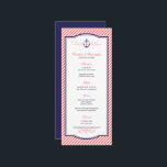 Navy and Coral Nautical Anchor Wedding Menu Card<br><div class="desc">Preppy modern wedding dinner menu card design with a nautical anchor graphic and elegant calligraphy scroll flourishes on a trendy diagonal stripe pattern background. Click the CUSTOMIZE IT button to customise fonts,  move text around and create your own unique one-of-a-kind invitation design.</div>