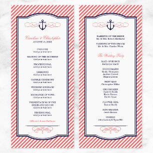 Navy and Coral Nautical Anchor Wedding Program Programme