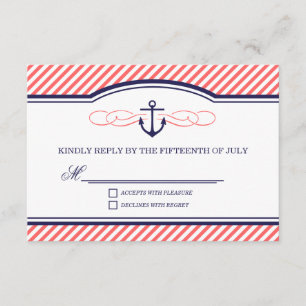 Navy and Coral Nautical Anchor Wedding RSVP Card
