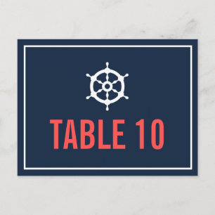 Navy and Coral Nautical Table Number Postcard