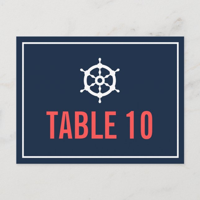 Navy and Coral Nautical Table Number Postcard (Front)