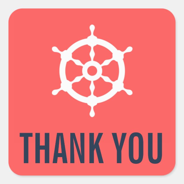Navy and Coral Nautical Wedding Thank You Stickers (Front)